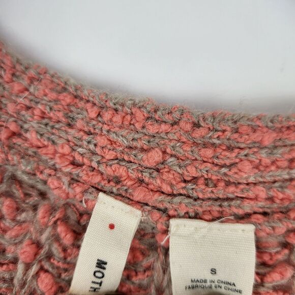 Moth Anthropologie Chunky Knit Sweater S Womens V Neck Long Sleeve Pink Grey - Picture 5 of 10